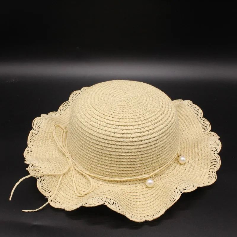 Beige Seioum Girls Summer Hats Children Straw Hat For Girls Kids Star Sun Cap Panama Hat Baby Hats Caps Children Beach - Цвет: Beige