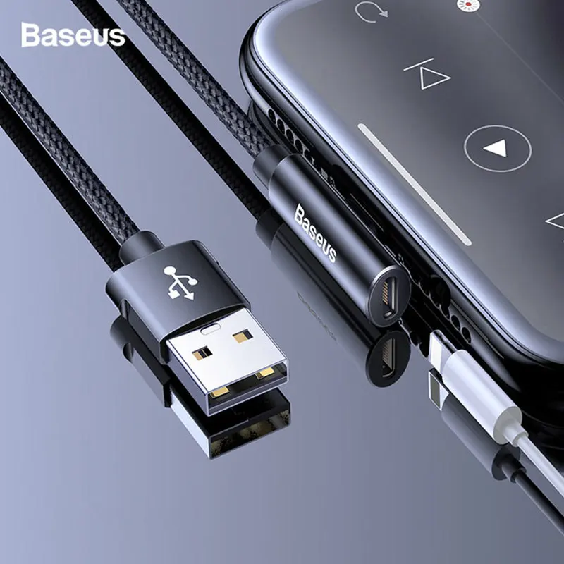 Baseus 2 в 1 аудио usb кабель для iPhone Xs Max Xr X 8 7 6 Plus разветвитель наушников зарядное