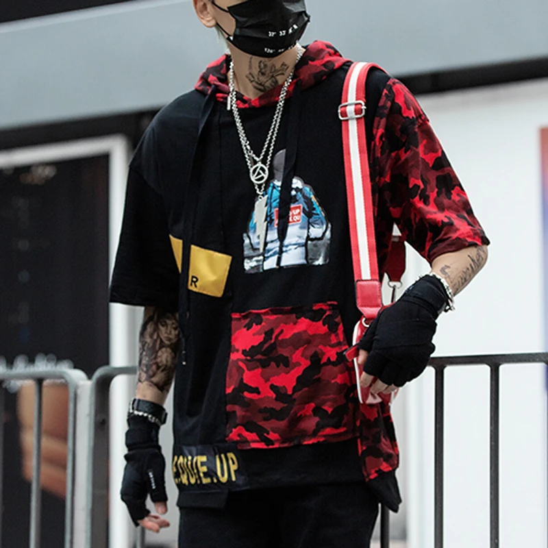 2019 летняя брендовая дизайнерская цветная футболка с капюшоном и коротким