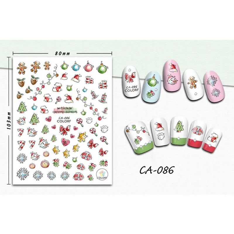 10 Sheet Christmas Style Sticker Nail Art Stickers Decorations Manicure Winter Designs Deer And Bell Tree Decals | Красота и здоровье