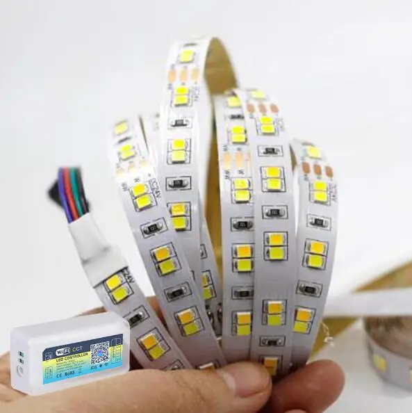with wifi no power 5 м 10 м 24 в двойной цвет 2835 Светодиодная лента светильник CRI> 95 гибкая лента музыка WiFi alexa контроллер CCT двойной белый комплект - Испускаемый цвет: with wifi no power