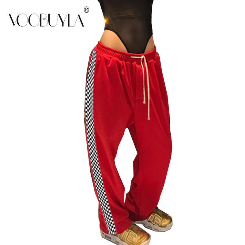 Voobuyla женские штаны для бега спортивные Леггинсы эластичные Лоскутные красные