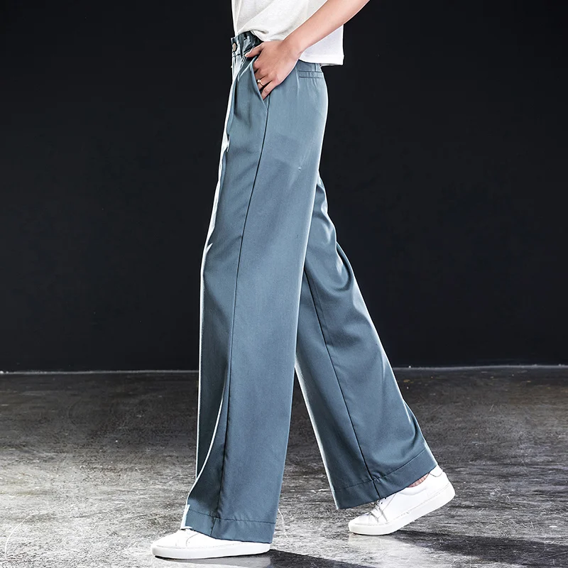 Cyan Microfiber Women Wide Leg Pants 2019 High Waist Zipper Fly Solid Straight Ladies Trousers best 4XL 5XL 6XL Summer | Женская одежда