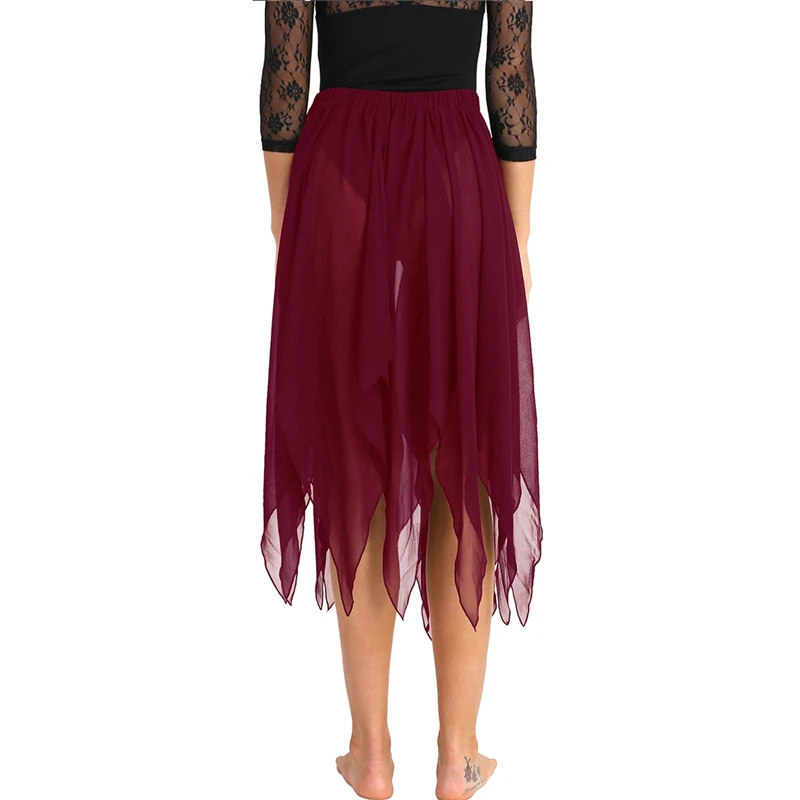 Fashion Women Girls Side Split Asymmetrical Belly Dance Skirt Adult Lady Performance Lyrical Costumes Chiffon | Тематическая одежда