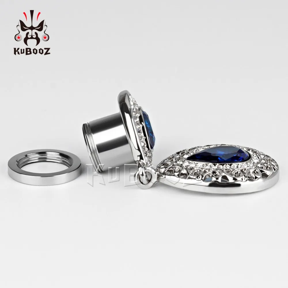 KUBOOZ ювелирные изделия для пирсинга из нержавеющей стали с голубым драгоценным камнем висячие серьги пробки и туннели ювелирные изделия для тела смешанный размер Лот
