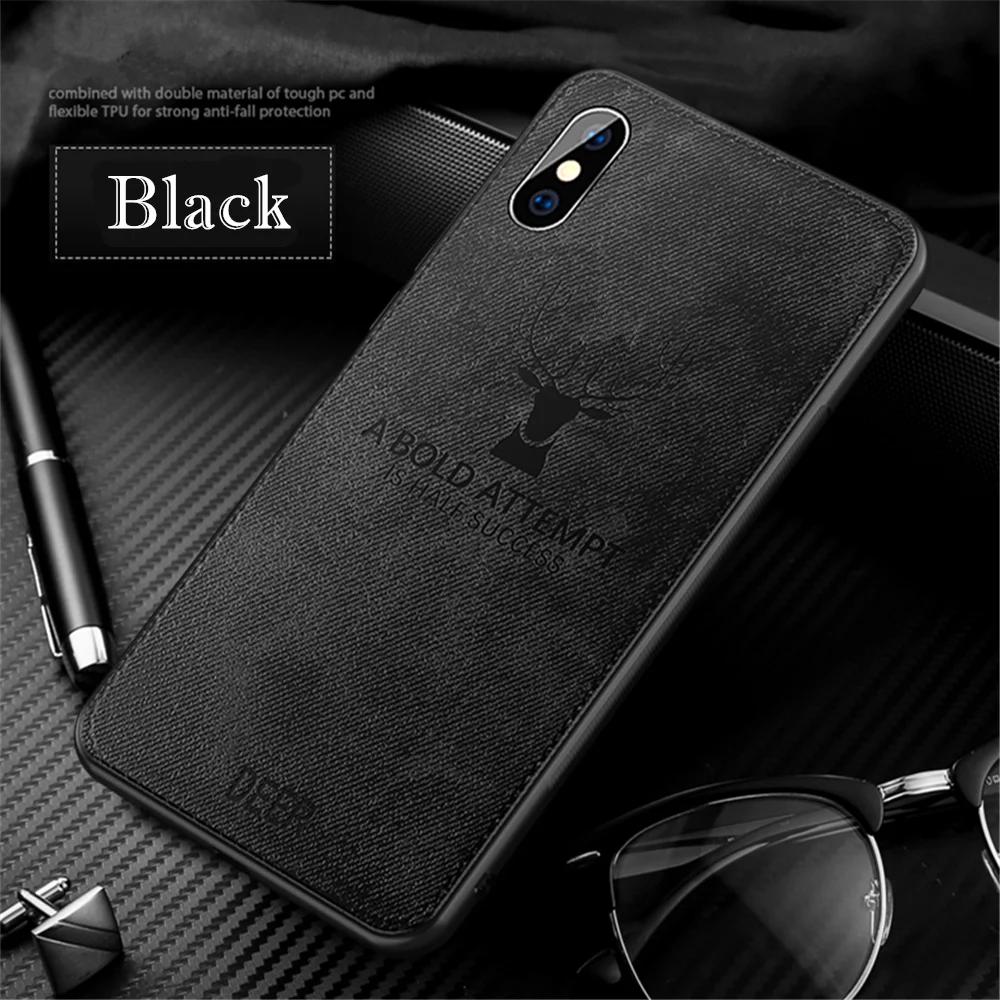 black PDGB Прочный ТПУ чехол для iPhone X XS чехол для MAX XR 6 6s Plus 7 Plus 8 Plus модный тканевый узор задняя крышка чехол с оленем - Цвет: black