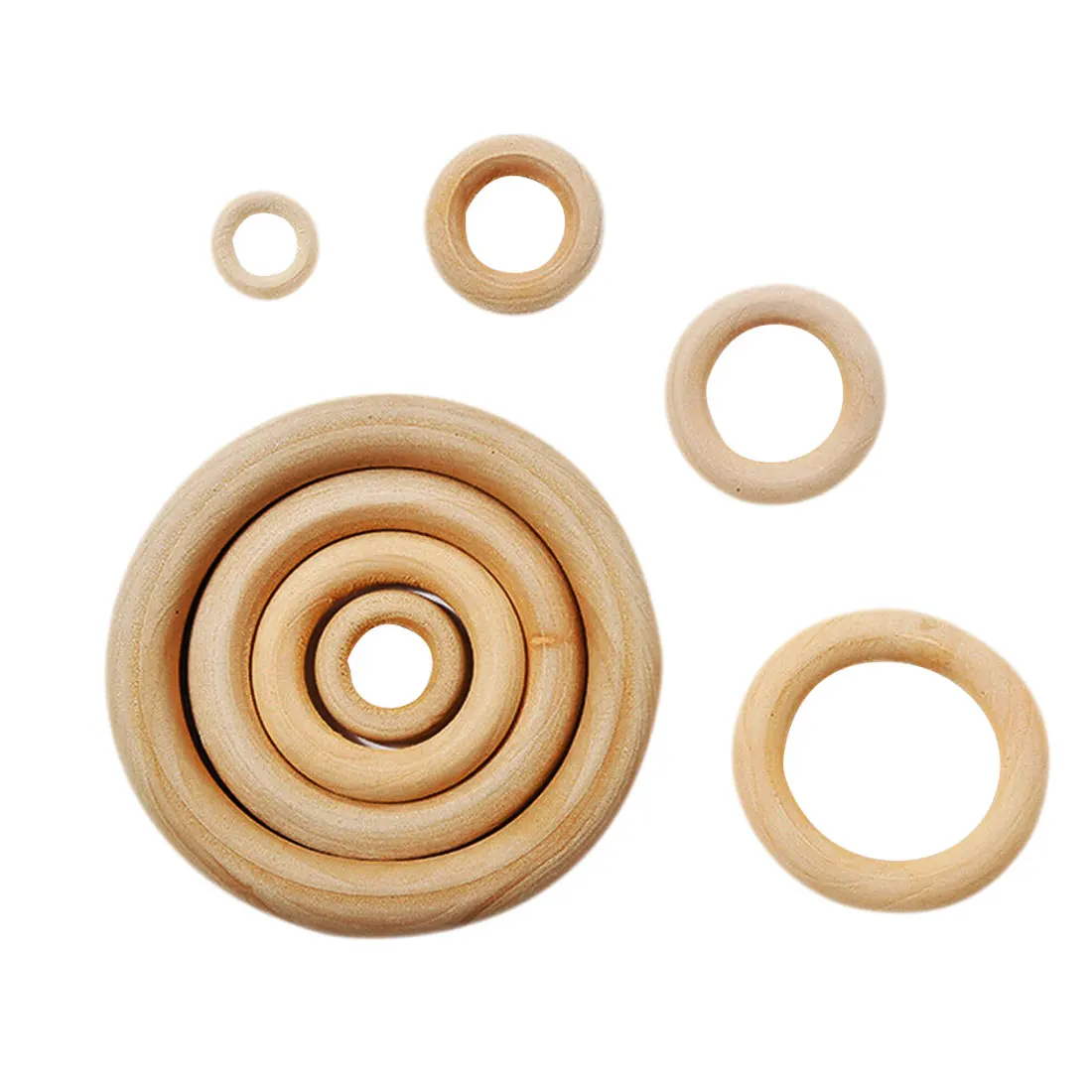 25mm-68mm Natural Wooden Baby Teething Rings Infant Teether Toy Necklace Bracelet For 3-12 Month Infants Tooth Care Products
