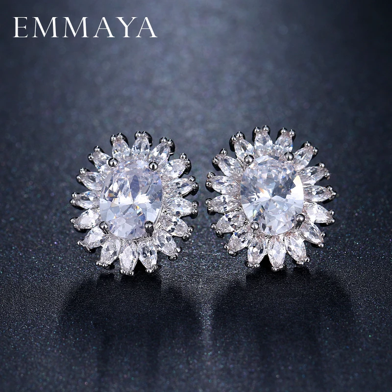 EMMAYA Модные Новые овальные серьги гвоздики белого цвета с фианитами для девочек