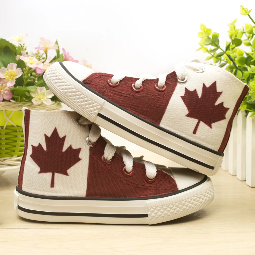 Canadian National Canada Shoes Red Maple Leaf Hand Painted Canvas Sneakers kids boys children girls shoes | Детская одежда и обувь