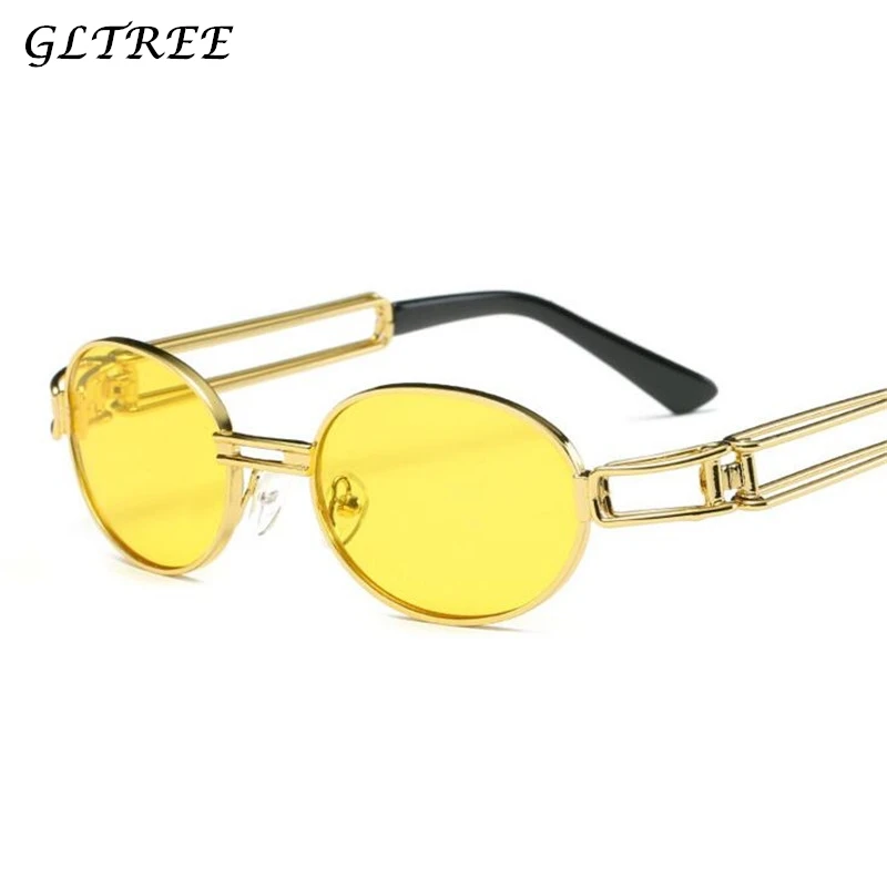 

GLTREE Small Oval Sunglasses Women Tinted Color Lens Vintage Shaped Sun Glasses Women Yellow Female Sunglasses Oculos UV400 G229