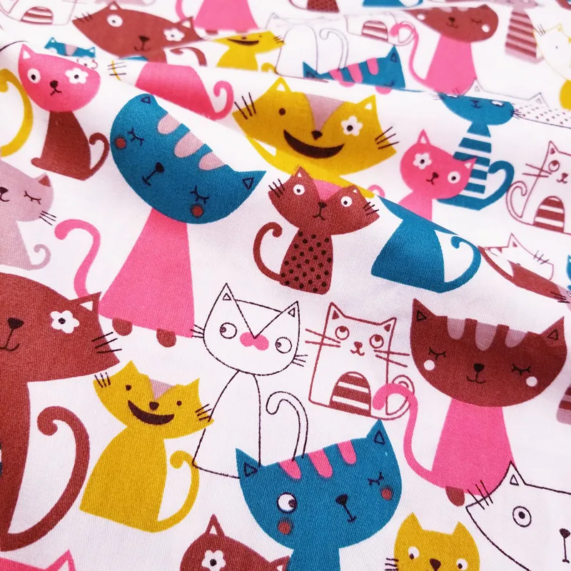 100% хлопчатобумажная саржевая ткань с принтом кошек лоскутная сделай сам шитье