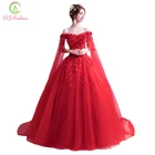 Женское вечернее платье SSYFashion, красное кружевное платье с вырезом-лодочкой и накидкой, с цветами, для выпускного вечера, для свадьбы, банкета