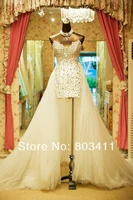 luxurious sheath gown sweetheart neckline detachable train with bow beaded bridal wedding dresses