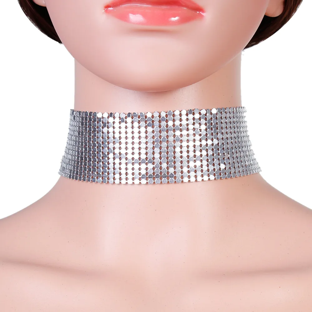 Женское колье из сетчатого материала DoreenBeads широкое золотистое макси с блестками