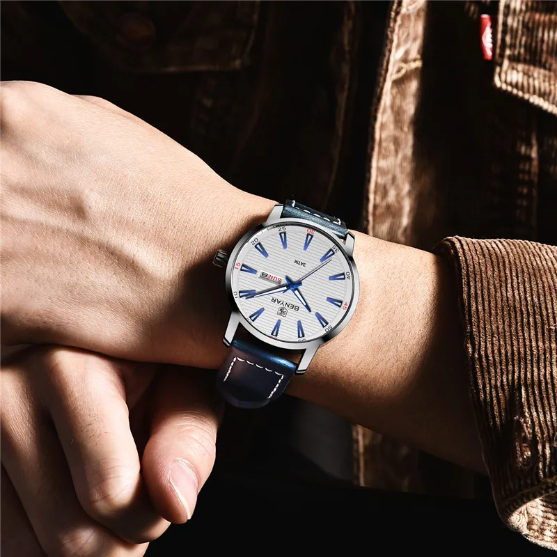 

BENYAR 2020 New Men Watch Luxury Top Brand Automatic Week Date Military Fashion Male Quartz Leather Wristwatch Relogio Masculino
