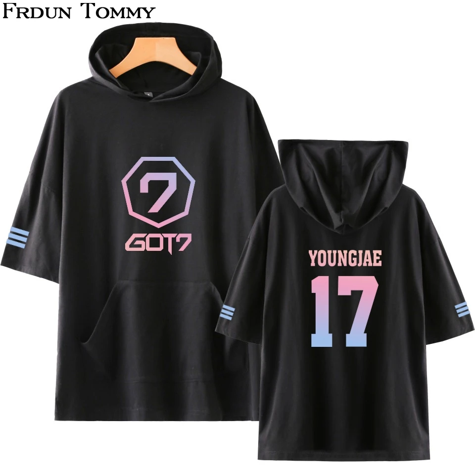 GOT7 YOUNGJAE 17 футболка с капюшоном мужская крутая рубашка Kpop летняя/осенняя одежда в