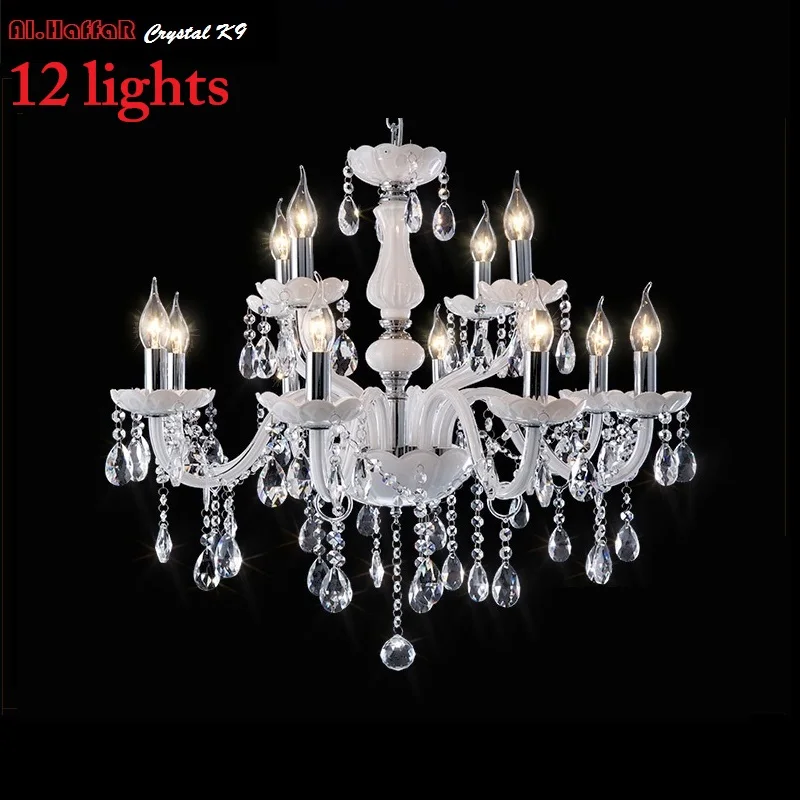 Moderno LED 3/6/8/10/12/15/18 brazo luces blanco araña de cristal LED habitación Vintage luz lámpara chandelier de cristal de E14 Luz