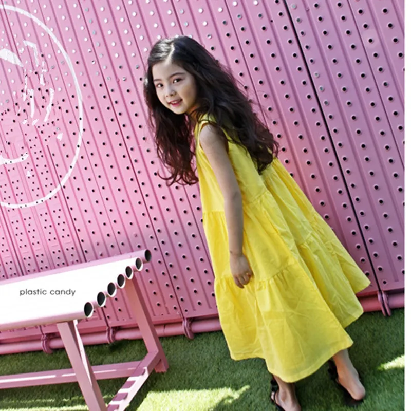 kids &amp teenager girls summer cotton casual maxi long dress children 4 to 14 years fashion flare vest dresses | Детская одежда и