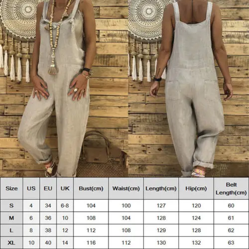 Women Jumpsuit Romper Linen Sleeveless Overall Casual Loose Trousers Pant Summer Clothes Jumpsuits | Женская одежда