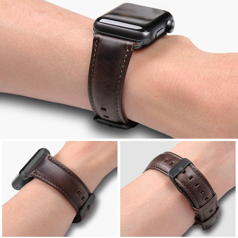 Ремешок из натуральной кожи для Apple watch 5 band 44 мм 40 браслет iwatch 42 38 аксессуары apple Watch