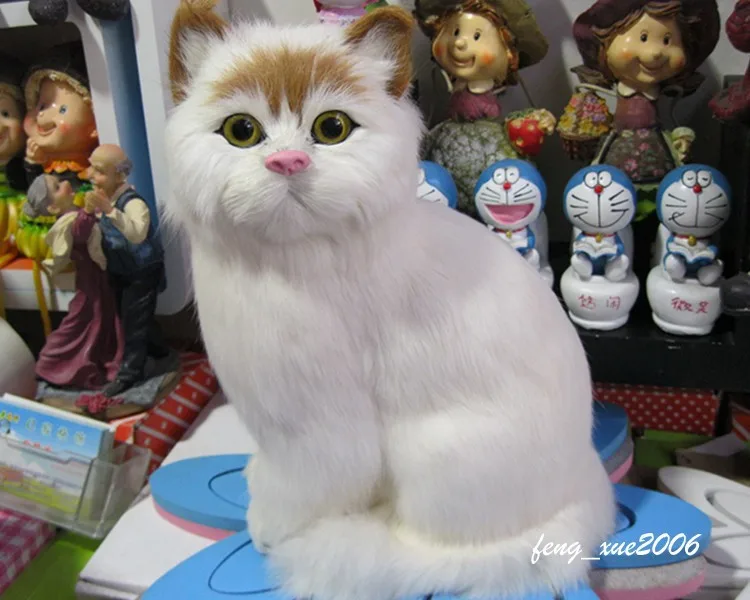 

simulation animal 30x20CM white cat model furry toy handicraft decoration,baby toy, car accessories A759