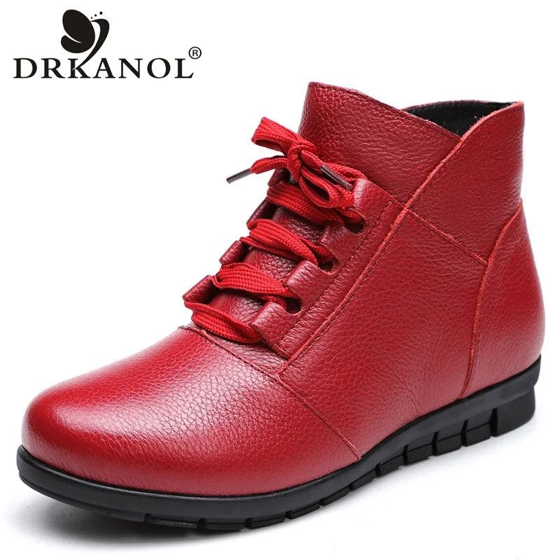 DRKANOL/; теплые зимние ботинки с толстым плюшем; женские ботильоны; Botines Mujer; женская повседневная обувь из натуральной кожи на плоской подошве; размер 41
