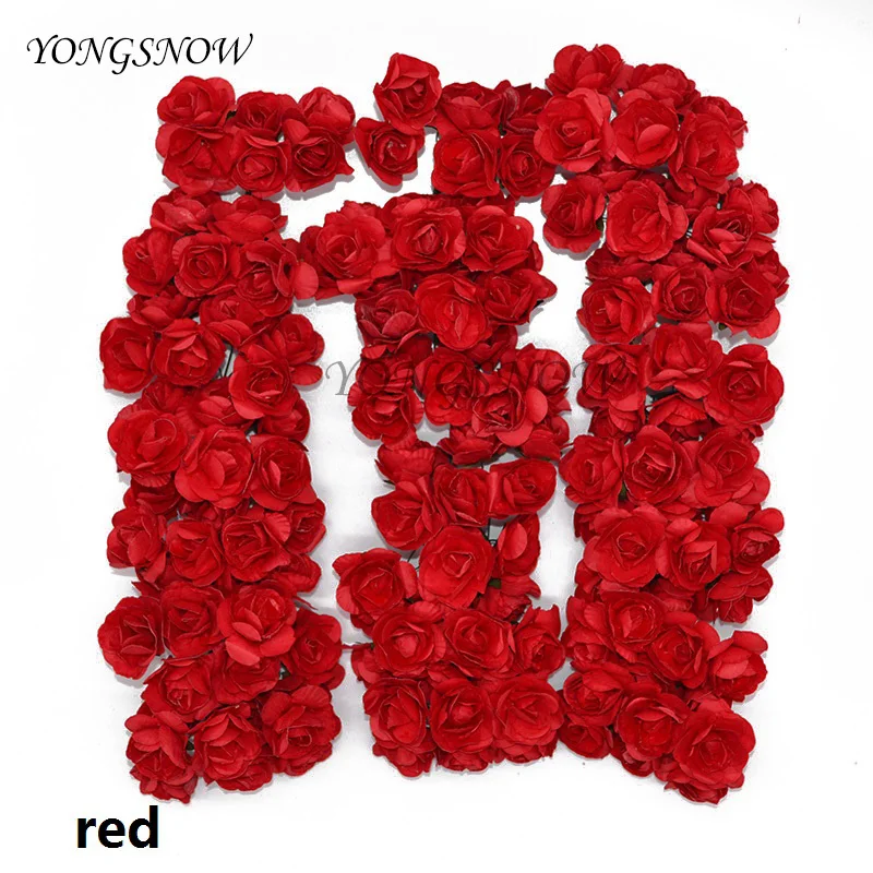 red 72 шт./лот, 3 см, многоцветные искусственные азалии, бумажный букет цветов для свадебной вечеринки, украшения для дома, сделай сам, Искусственные венки, принадлежности - Цвет: red