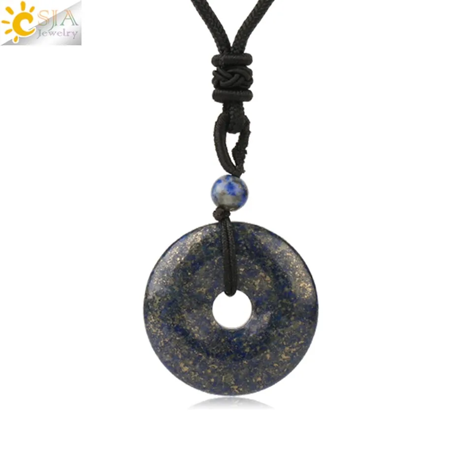Lapis Lazuli Csja натуральные драгоценные камни подвеска-пончик ожерелья для девочек рейки розовый кристалл тигровый глаз зеленый авантюрин мох Агаты для мужчин веревка S458 - Окраска металла: Lapis Lazuli