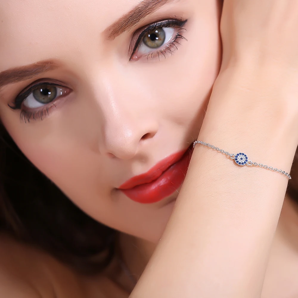 

JUWANG Gold/Silver Color Evil Eye Charm Bracelets for Woman Adjustable Chains Pave Zircon Greek eyes Bracelet olho grego