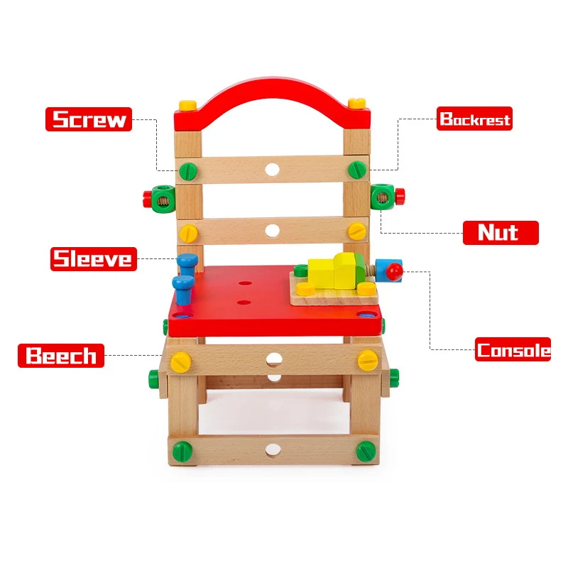 Diy деревянный разборочный винт игрушки инженер стул инструмент сборка гаек