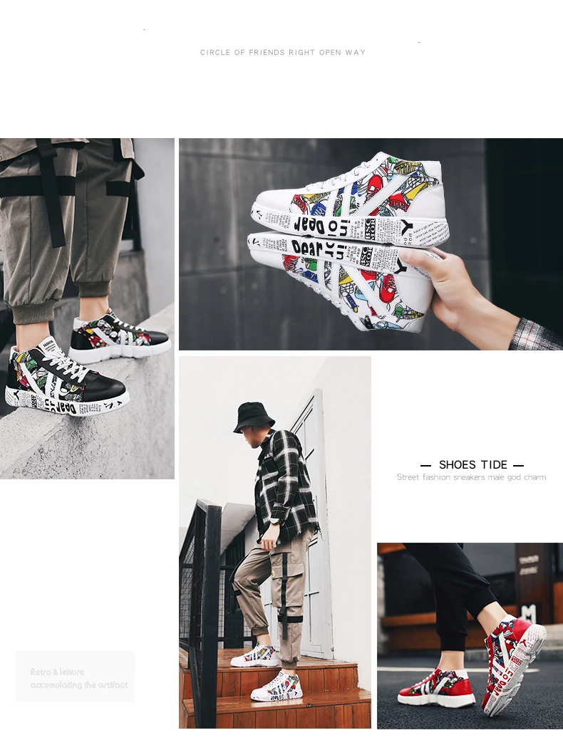 TYDZSMT Graffiti Sneakers Autumn Winter High Top Lover Shoes PU Woman Sneakers White Shoes Plus Size Zapatos De Mujer