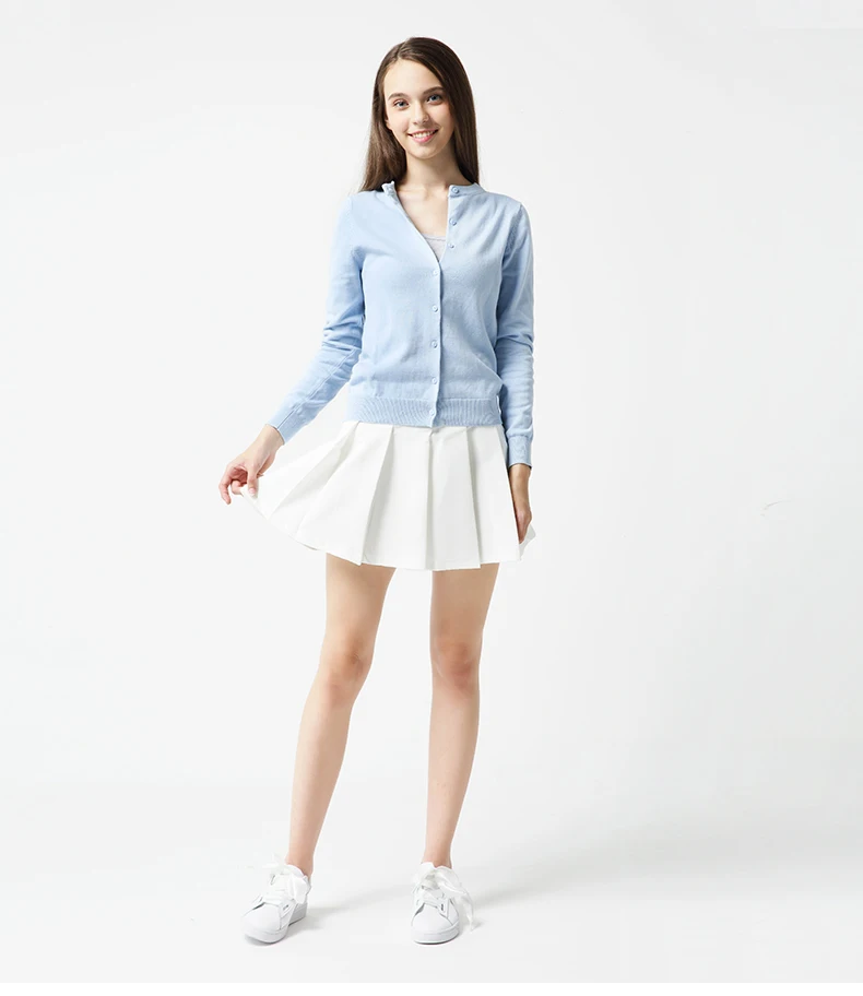 

Women's Summer Cotton Knit Cardigan Thin Long Sleeve Out Slim Short Low Round Collar Slim Sweater A84