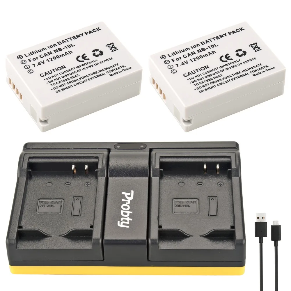 Probty 2 шт. NB-10L NB 10L Камера Батарея + USB Dual Зарядное устройство для Canon G3X G1X G16 G15 SX40 SX50 SX60