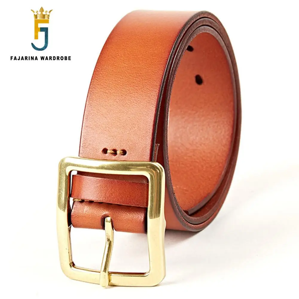 FAJARINA Men's Bending Brass Pin Buckle Men's Retro Belt Top Quality Pure Cowhide Leather Belts for Men 10 Years Used N17FJ345