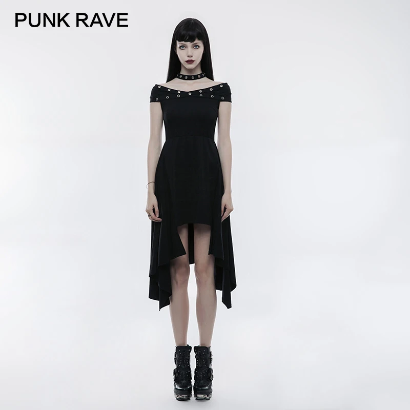 Панк RAVE Для женщин панк без бретелек Асимметричный Подол длинное платье Hothic