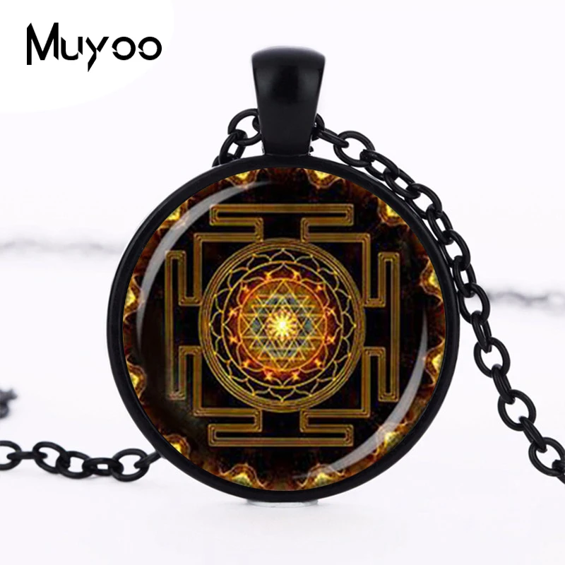 

Steampunk Sri yantra mandala Glass Dome Pendant Necklace DIY Handmade Fashion Buddhist Sacred Geometry Jewelry Charm Trendy HZ1