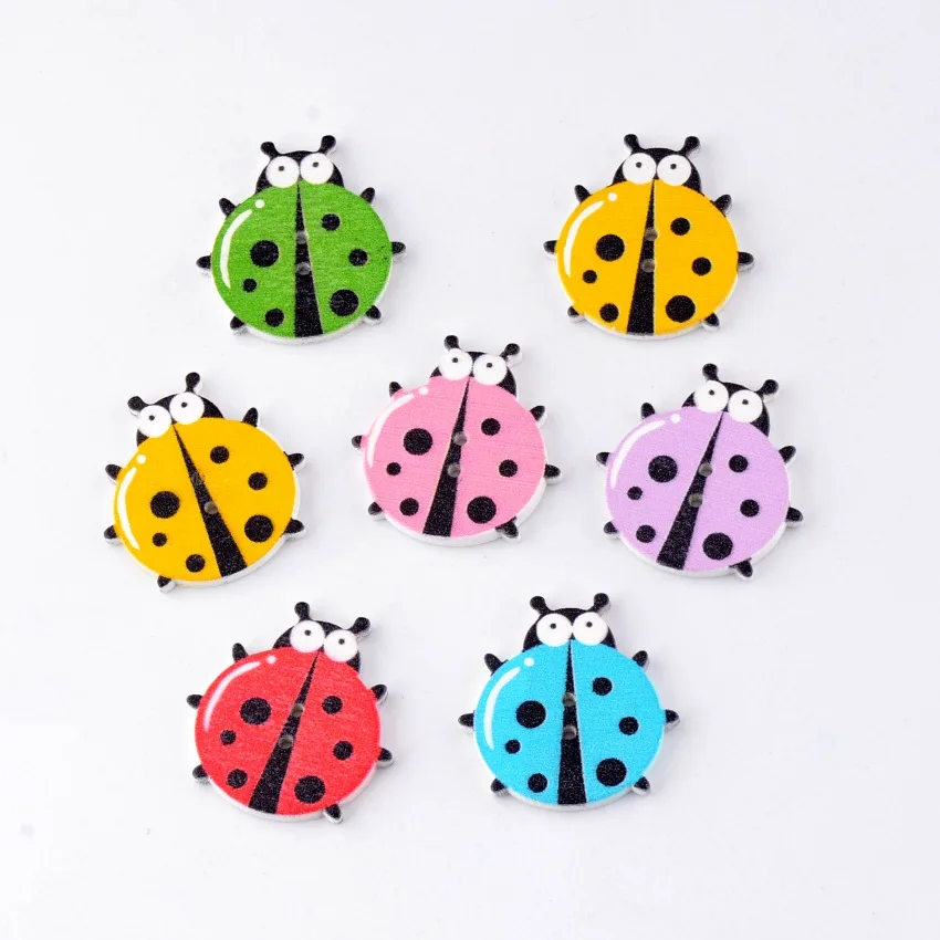 Бесплатная доставка-30 шт. Смешанные 2 отверстия мультипликационные жуки узор задняя белая деревянная швейная Кнопка Скрапбукинг 30x29 мм F0019