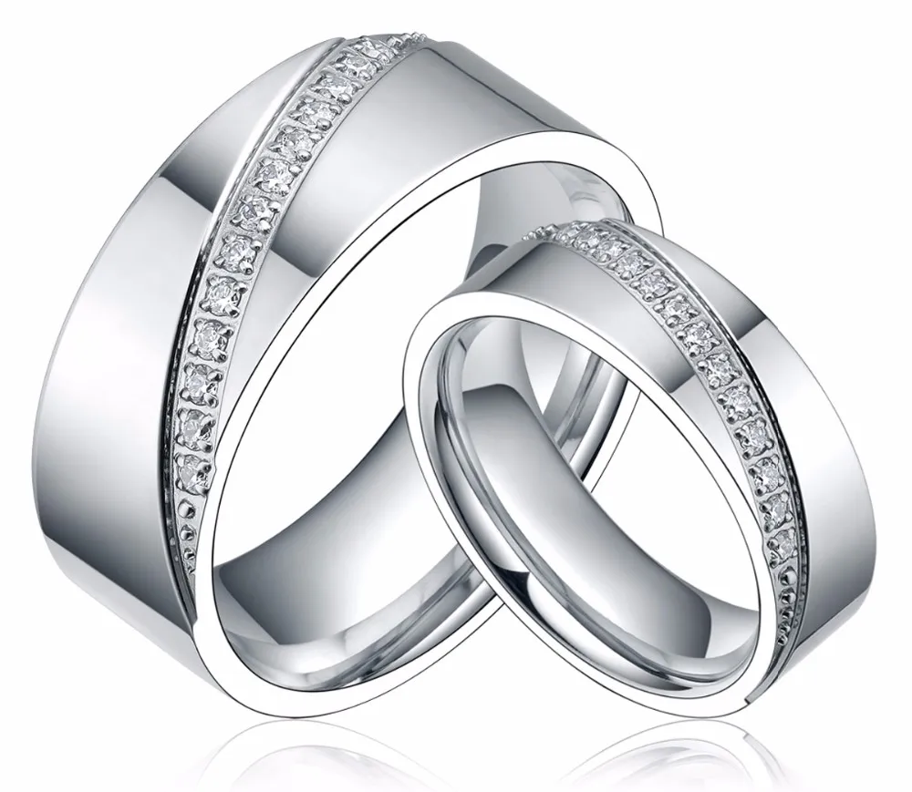 1 шт 6/8 мм Титан кольцо Для мужчин Для женщин CZ инкрустация, ювелирное изделие для помолвки вечность Пара Кольца в комплекте с набором подходящих сумочек обручальное кольцо, подарок на день Святого Валентина