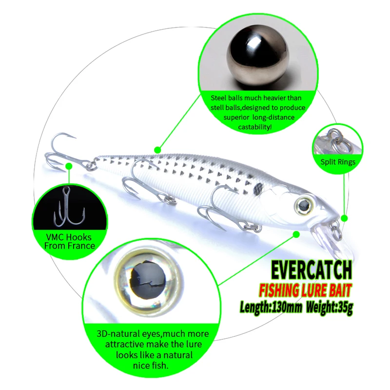 EVERCATCH Приманка minnow 130 мм 35 г приманка оседающая на дно Высококачественная 3D-глаза
