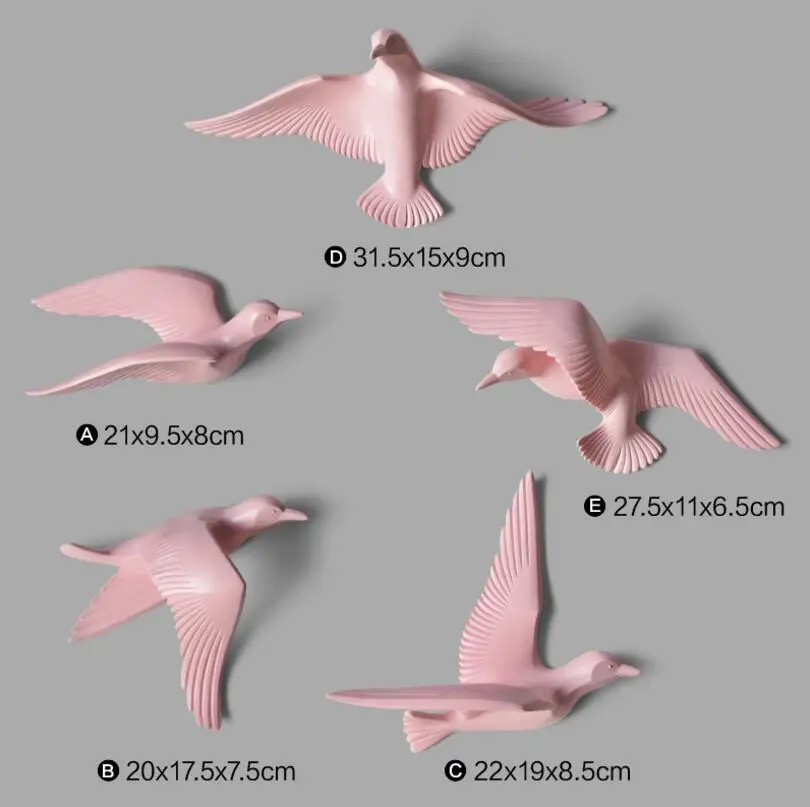 5 шт., европейские настенные подвесные украшения из смолы с птицами, 3D стерео наклейки на стену для дома, гостиной, фоновая настенная роспись, художественные украшения - Цвет: pink