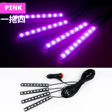 pink-4 Автомобильный RGB светодиодный музыкальный голосовой Звук управление Автомобильный интерьер декоративная атмосфера Авто RGB дорожка напольный светильник с пультом дистанционного управления 12 В - Испускаемый цвет: pink-4