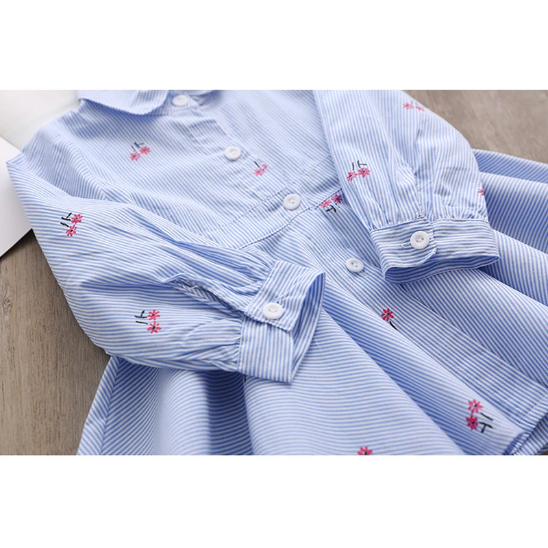 Платья для девочек осень 2019 новая детская одежда модное платье-рубашка в полоску