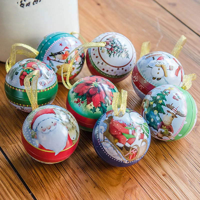 Сладкие подарочные коробки "Сладкие рождественские шары" с узором Санты, оленя и снеговика для упаковки конфет в домашнем стиле.