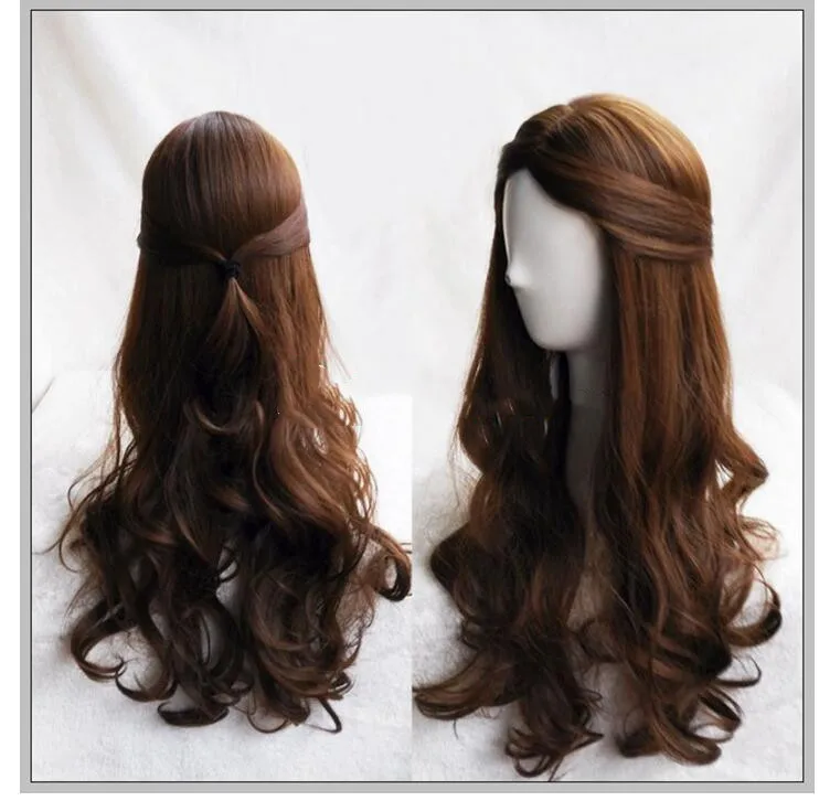 

Anime Movie Beauty and the Beast Princess Belle Brown Wig Emma Waston Cosplay Wig Gril Role Play Costume + Wig Cap