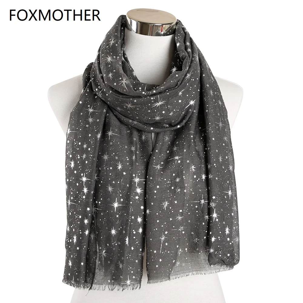 FOXMOTHER осенне-зимний розовый темно-синий шарф с звездным принтом женская лента из фольги хиджаб шарфы блестящая галактика Шаль Обертывание дамы