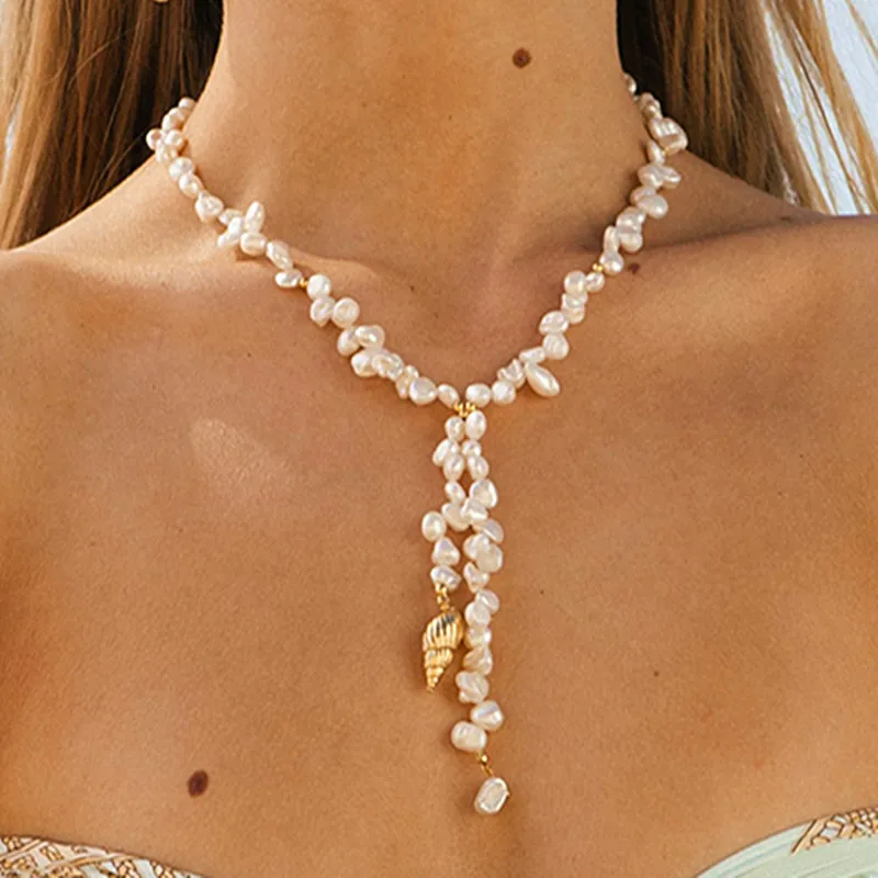 1 Boho модное золотое ожерелье из натурального жемчуга, красивое ожерелье для женщин в стиле барокко, Ювелирное Украшение, очаровательный женский подарок - Окраска металла: 1
