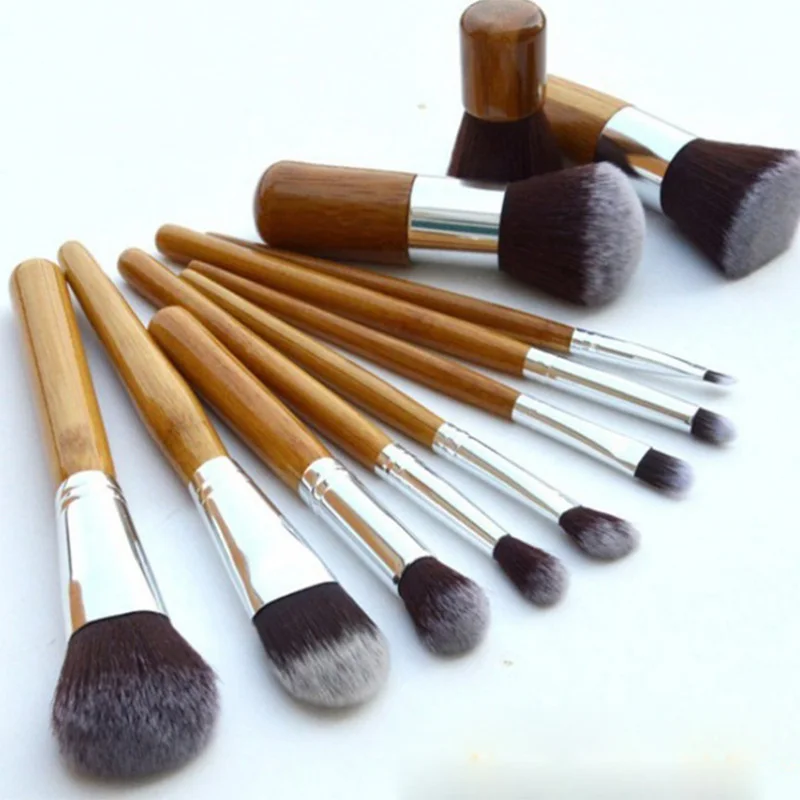 11 шт. набор кистей для макияжа с бамбуковой ручкой губ теней век косметический