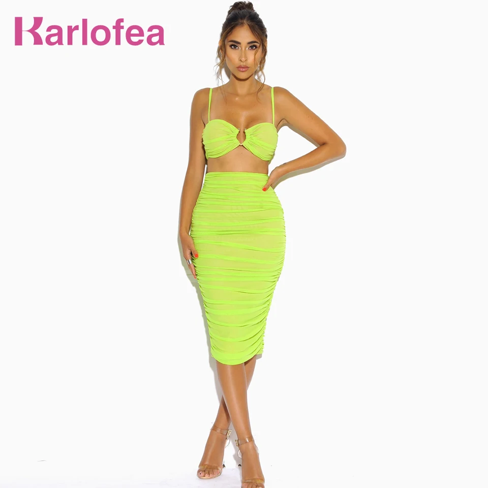 Летнее платье Karlofea с драпировкой шикарное неоново-зеленое розовое облегающее