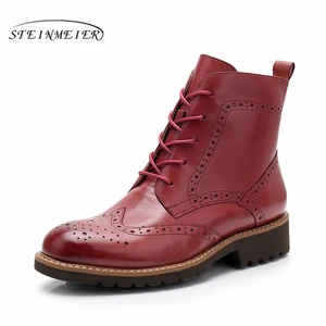 Женские ботильоны из натуральной коровьей кожи Yinzo, модные ботинки на шнуровке с круглым носком, зимняя обувь на низком каблуке, обувь ручной работы, 2022