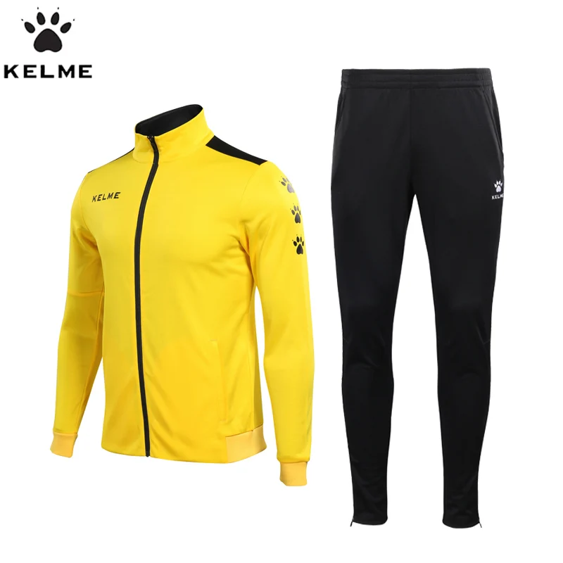 KELME, мужская спортивная одежда, зимние наборы для бега, беговые костюмы, толстовка, куртка, джоггеры, компрессионные штаны, спортивный костюм для мужчин, 3771200 - Цвет: Yellow